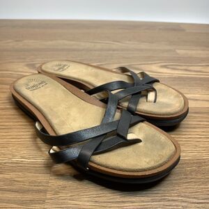 Bass Sunjuns Sharon Womens Sandals 8 Leather Black Crisscross Strappy